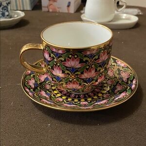 Hand Painted Floral Mug with Gold Handle